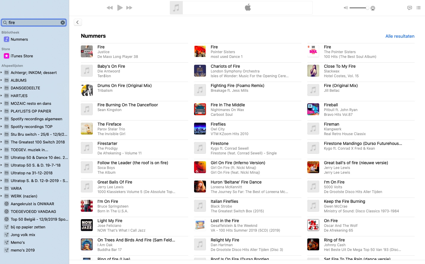 Muziek app zoekopdracht in macOS Catalina : Toon alles in 'nummers'.jpg